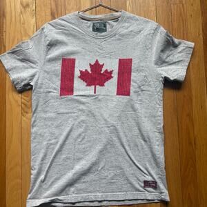 Roots Canada Embroidered Stictched Canadian Flag Grey T-Shirt Size Medium